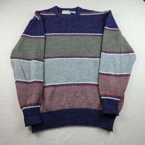 Brian‎ MacNeil Vintage 90s Blue Grey Striped Crewneck Sweater Mens XL Wool Blend